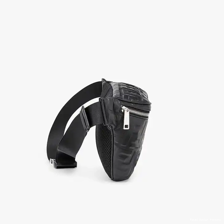 Vintage HOT Bag Nappa Motif Black Fendi Leather FF In Belt 0323